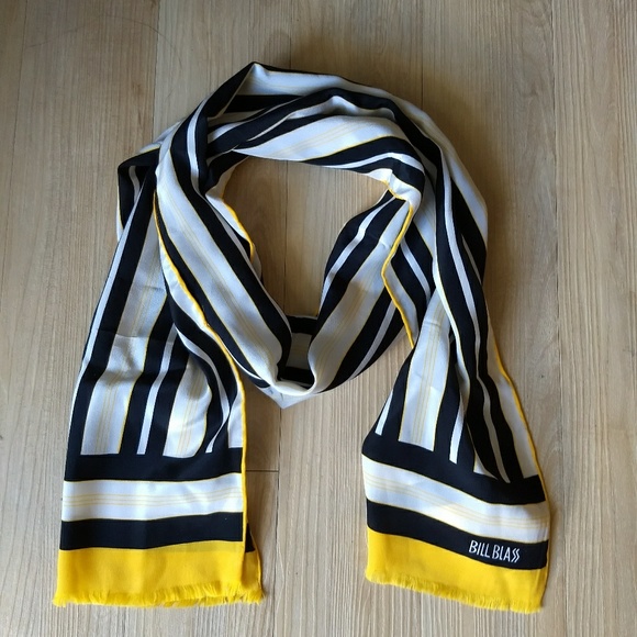 Bill Blass Accessories Scarf Black White Yellow Stripe Vintage